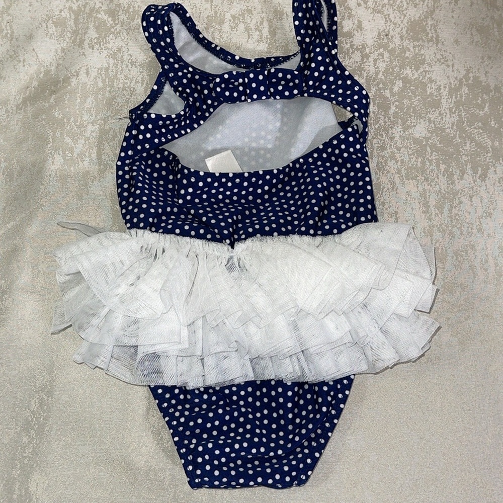 Cat & Jack Navy Polka Dot Kids Swim One Piece - Picture 3 of 5